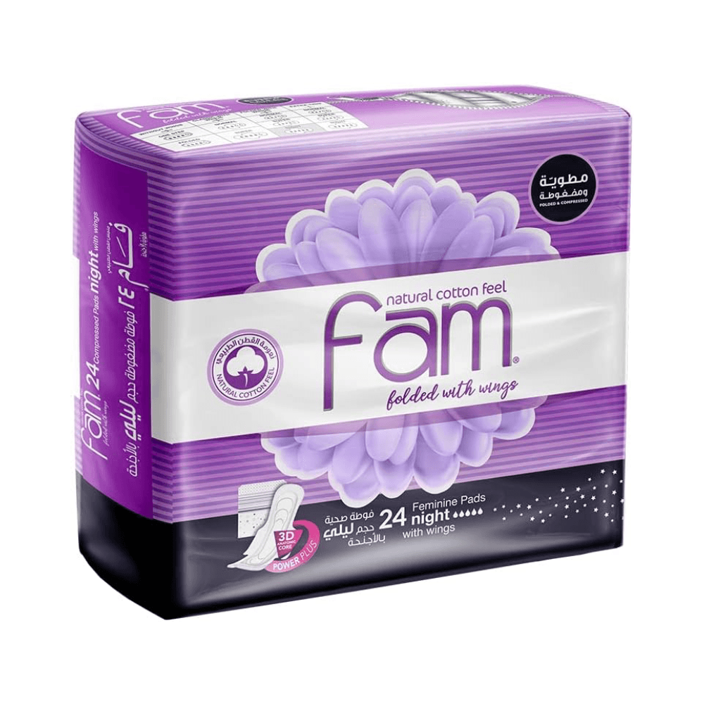 Fam Natural Cotton Feel Folded With Wings Night Pads 24Pcs