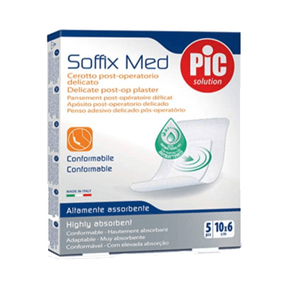 Pic Soffix Med Delicate Plaster with Anti-Bacterial Pad 10x6cm 5's (ref-02026001)