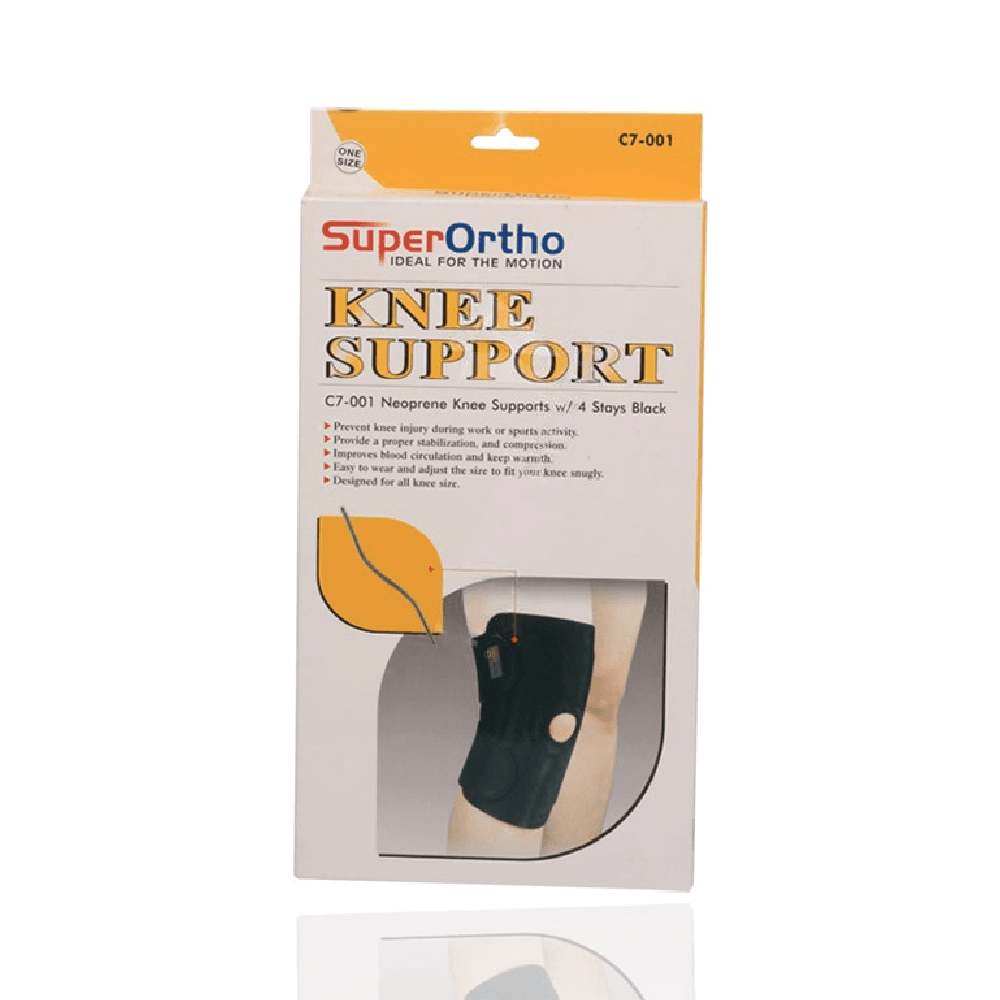 Superortho C7-001 Neoprene Knee Supports W/ 4 Stays Black One Size