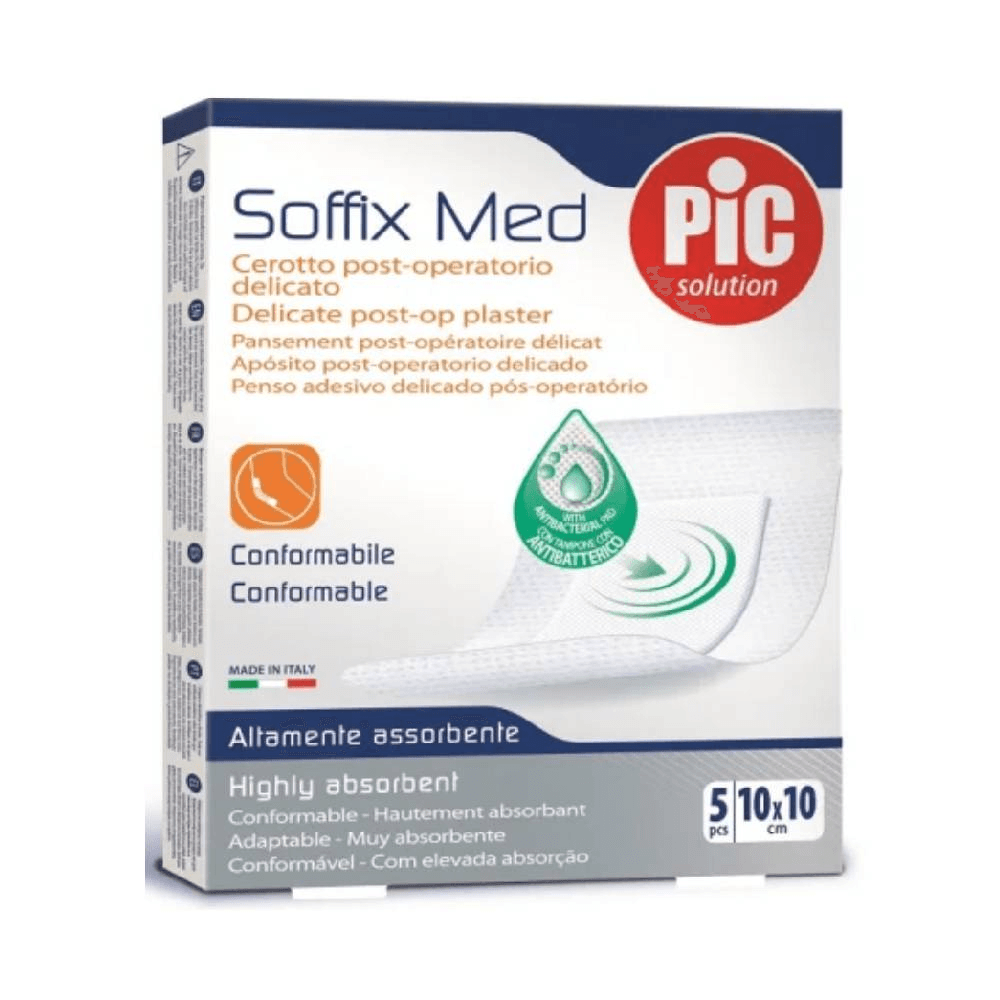 Pic Soffix Med Delicate Plaster with Anti-Bacterial Pad 10x10cm 5's (ref-02026003)
