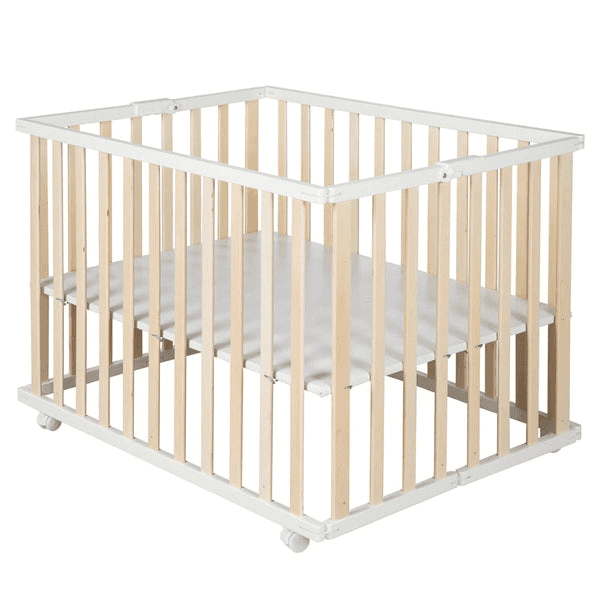 Roba Foldable Wooden Playpen W/ Mattress 74X100Cm Natural