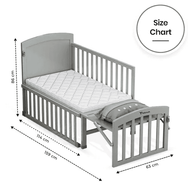 Teknum 7 In 1 Convertible Bedside Crib & Kids Bed With Mattress (Grey)