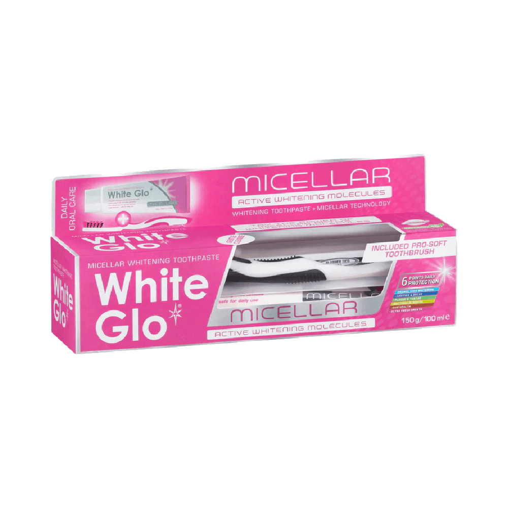 White Glo Micellar Whitening Toothpaste With Pro-Soft Toothbrush 150g