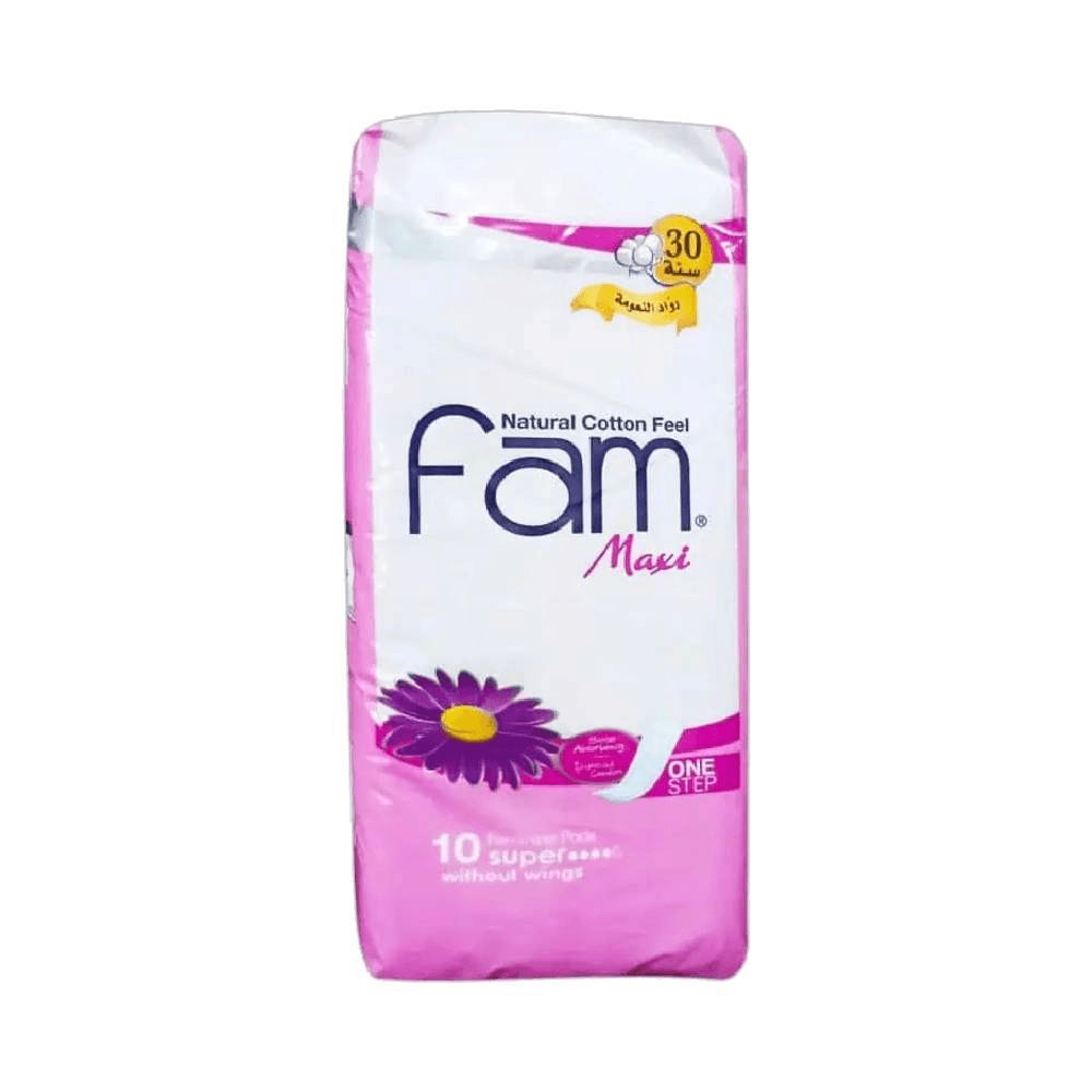 Fam Maxi Natural Cotton Feel Feminine Pads Without Wings Super 10Pcs 