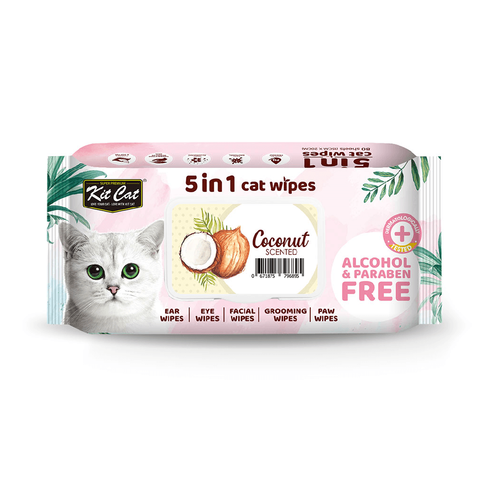 Kit Cat Coconut Scented Wet Wipes For Cats 80Pcs
