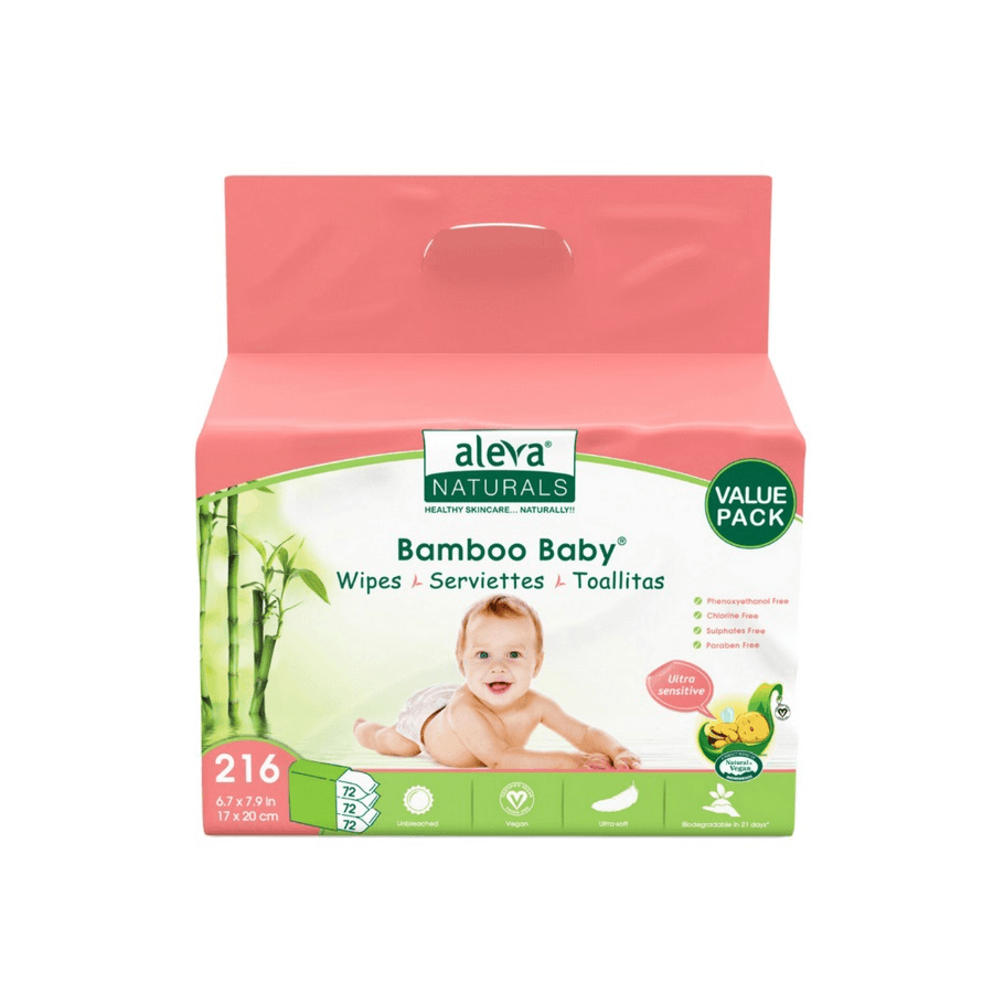 Aleva Naturals Bamboo Baby Sensitive Wipes Club Pack - 216Pcs