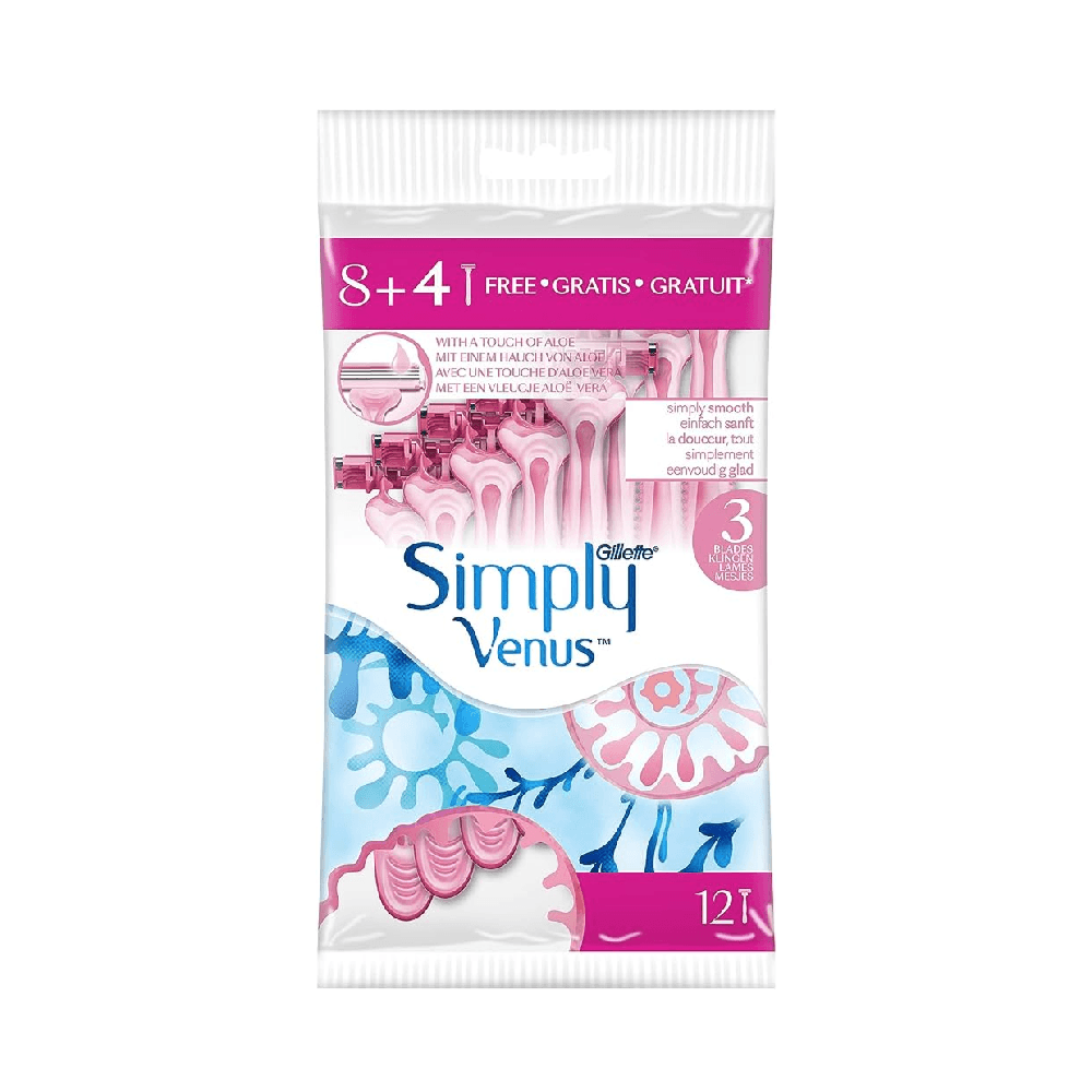 Gillette Simpley Venus 3 Blades Women's Disposable Razor 8+4Pcs 
