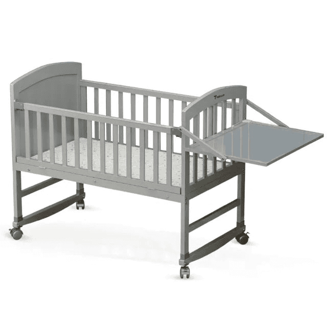 Teknum 7 In 1 Convertible Bedside Crib & Kids Bed With Mattress (Grey)
