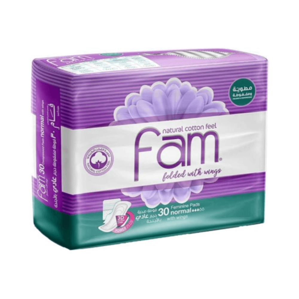 Fam Natural Cotton Feel Folded With Wings Pads 30Pcs 