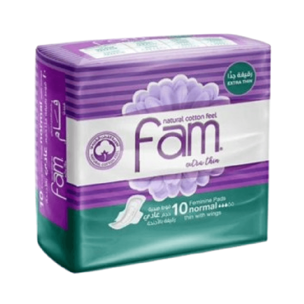 Fam Natural Cotton Feel Extra Thin Feminine With Wings Pads 10Pcs 