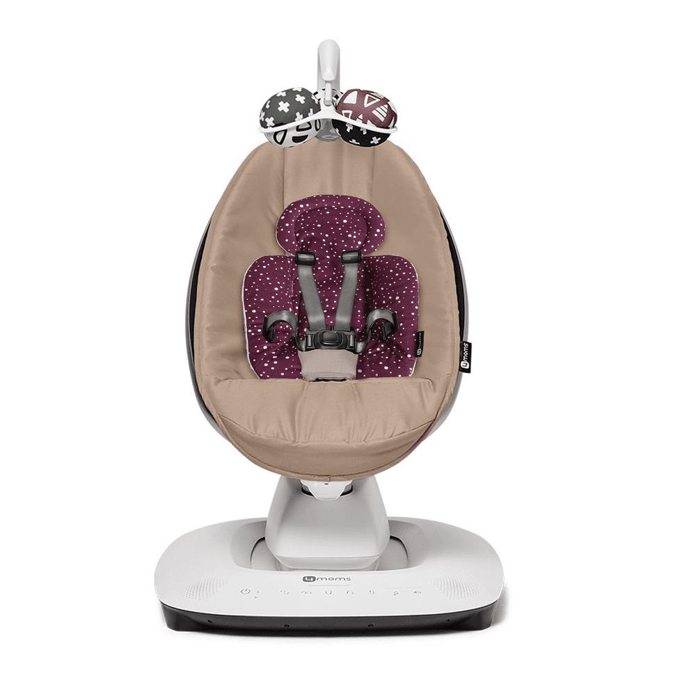 4Moms Mamaroo Multi-Motion Baby Swing (Sandstone) + Newborn Insert (Maroon/Plush)