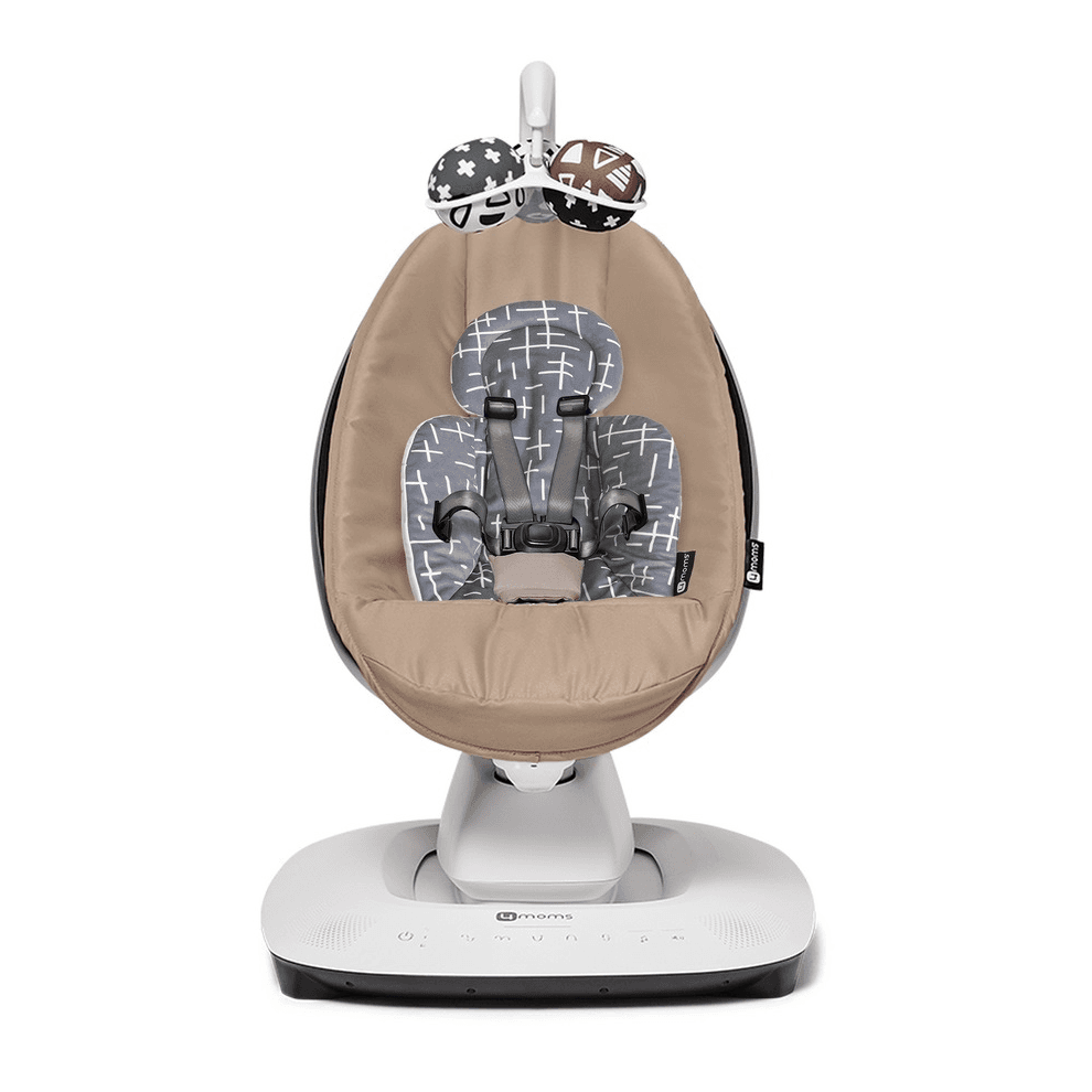 4Moms Mamaroo Multi-Motion Baby Swing (Sandstone) + Newborn Insert (Grey/Plush)