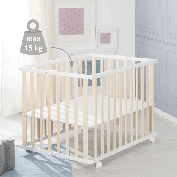 Roba Foldable Wooden Playpen W/ Mattress 74X100Cm Natural