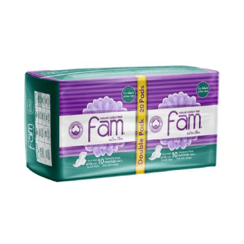 Fam Natural Cotton Feel Extra Thin With Wings Pads Double Pack 20Pcs