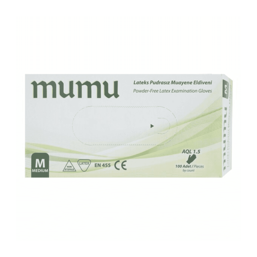 Mumu Latex Powder Free Gloves Medium 100's - White