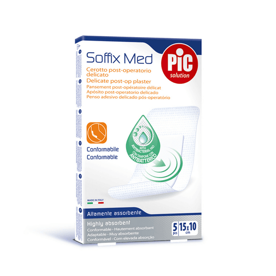 Pic Soffix Med Delicate Plaster with Anti-Bacterial Pad 15x10cm 5's (ref-02026006)