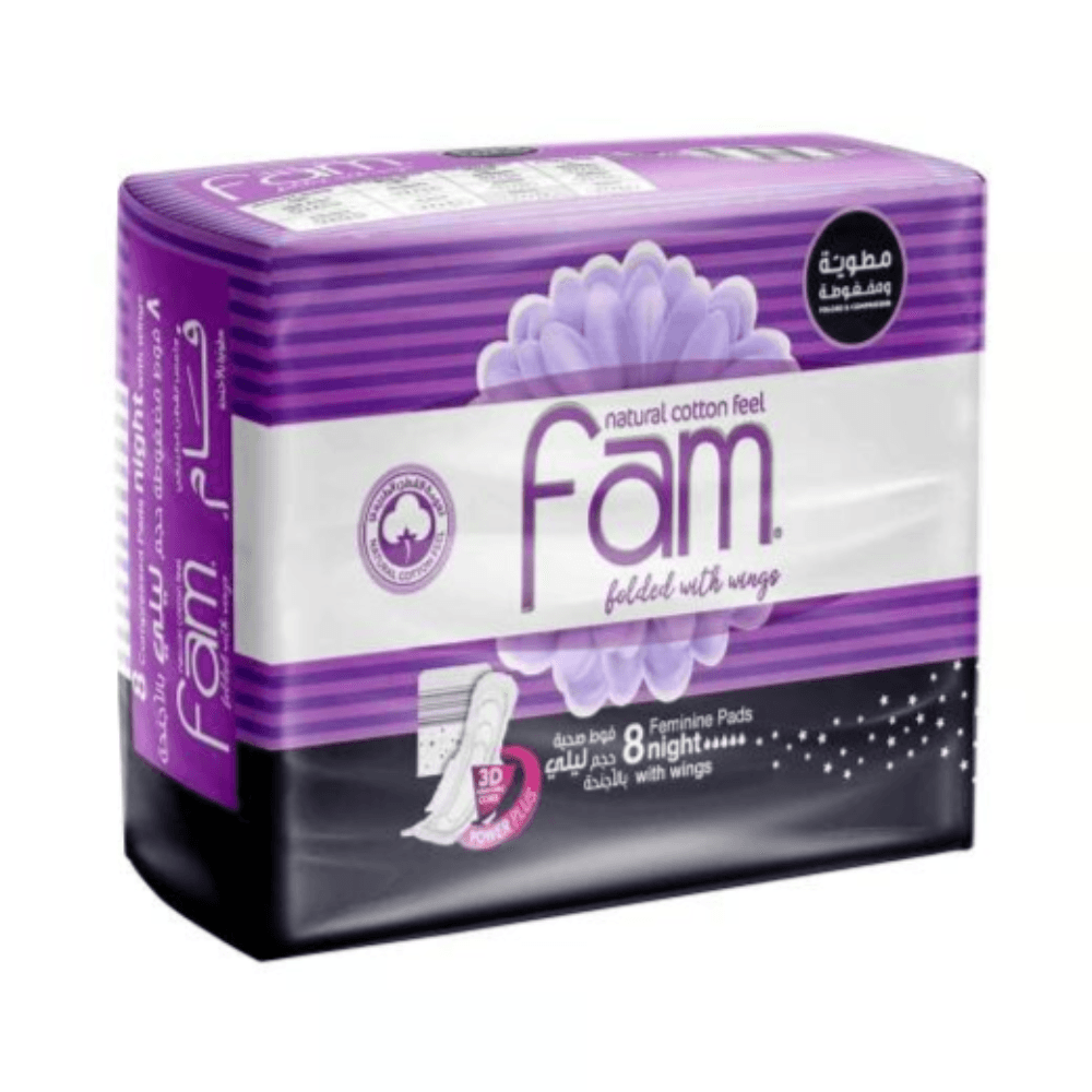 Fam Natural Cotton Feel Folded With Wings Night Pads 8Pcs