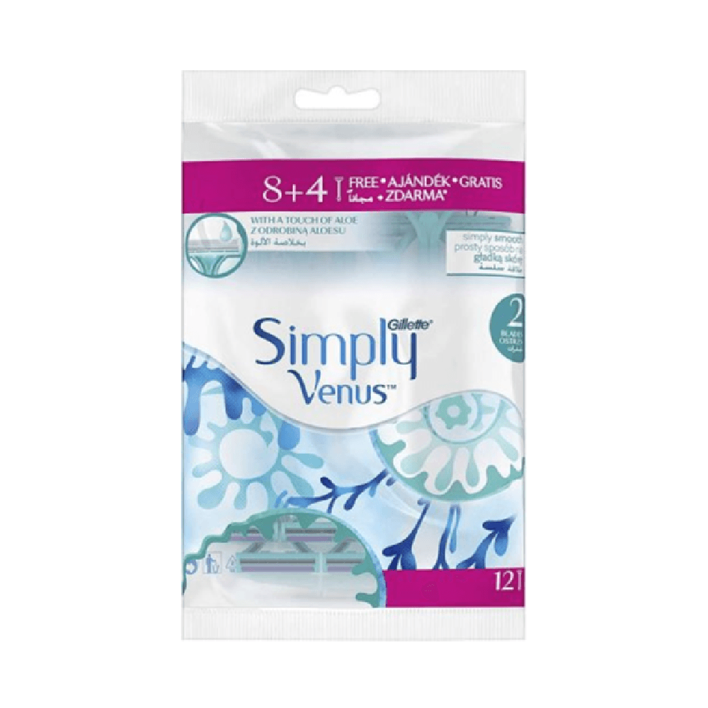 Gillette Simply Venus 2 Blades Women's Disposable Razor With Touch Of Aloe 12Pcs