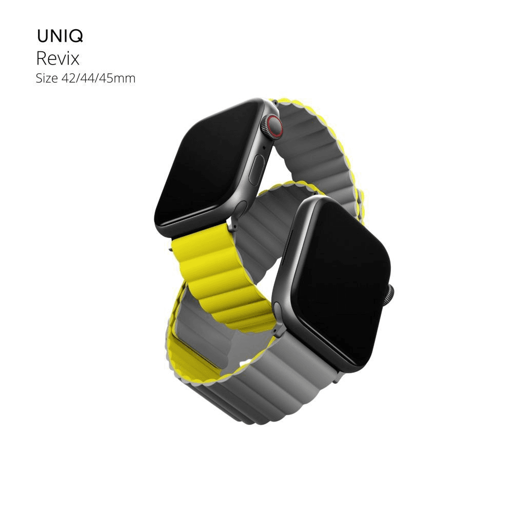 Uniq Revix Reversible Magnetic Apple Watch Strap 45 - 44 - 42Mm Lemon Yellow Grey