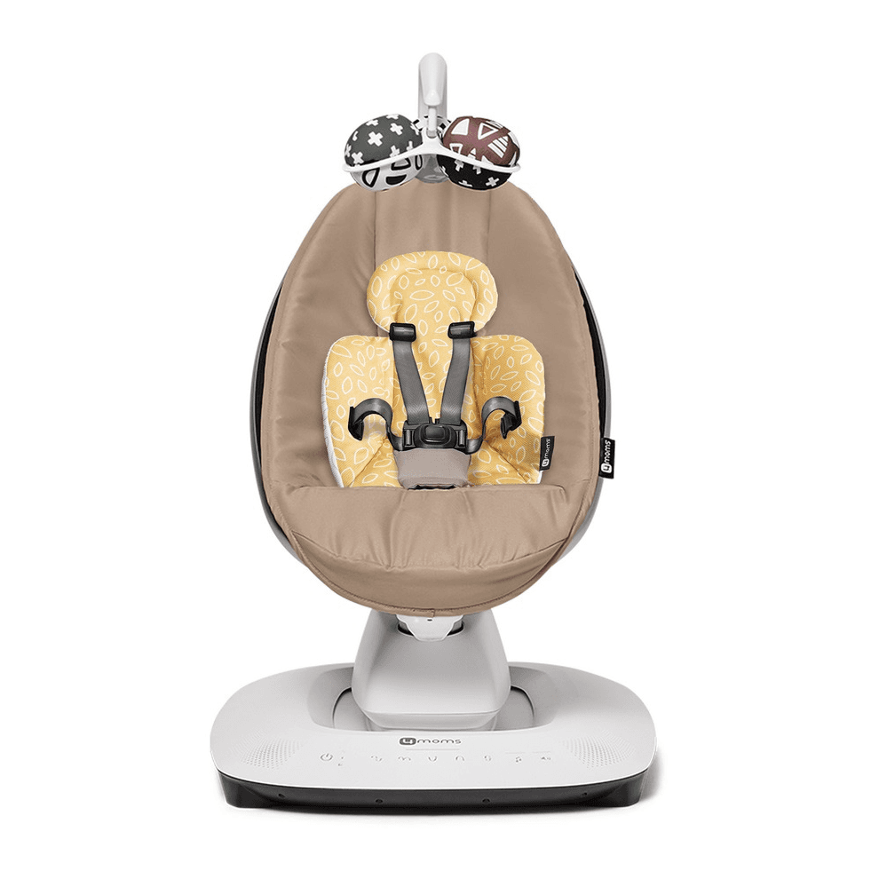 4Moms Mamaroo Multi-Motion Baby Swing (Sandstone) + Newborn Insert (Yellow/Mesh)