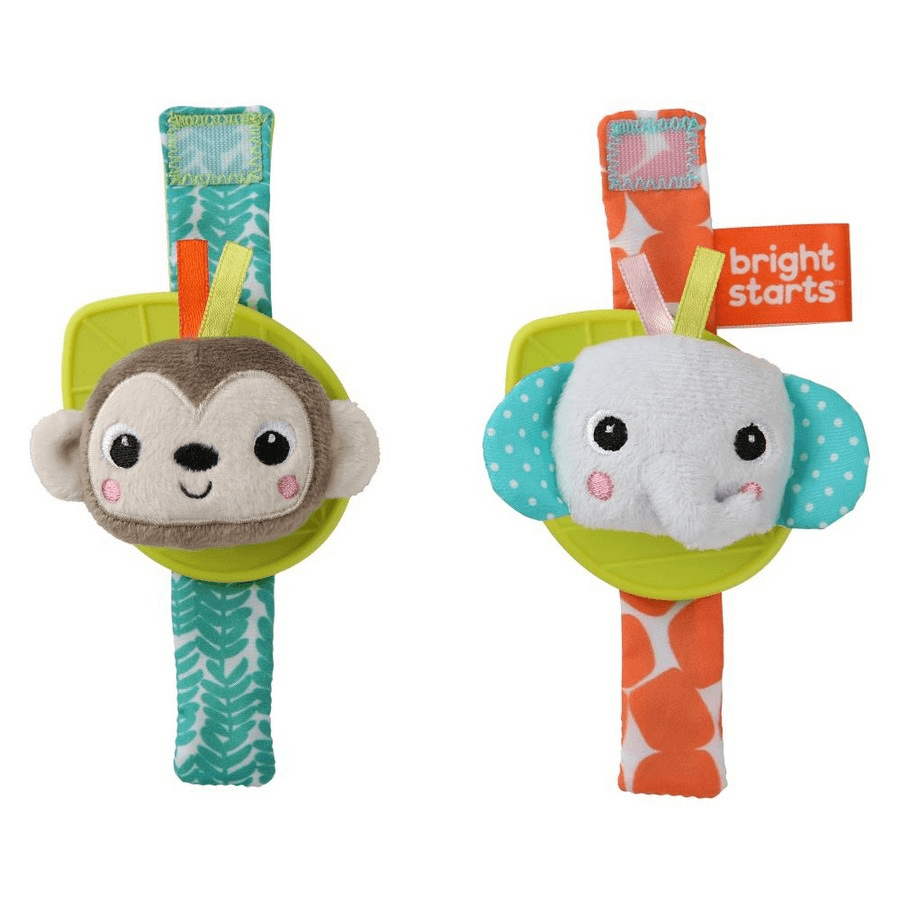 Bright Starts Rattle & Teethe Wrist Pals Toy Monkey & Elephant