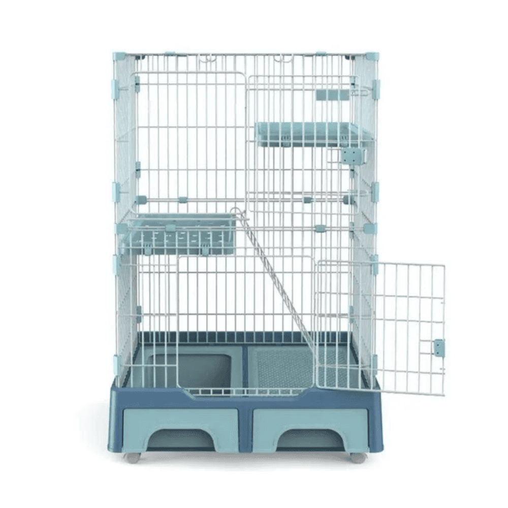Multi-Level Cage with Litter & Storage Boxes For Cats Blue 