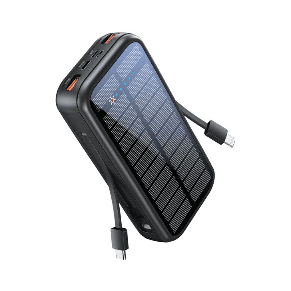 Promate EcoLight Solar 20000mAh Power Bank with Built-in USB-C & Lightning Cable