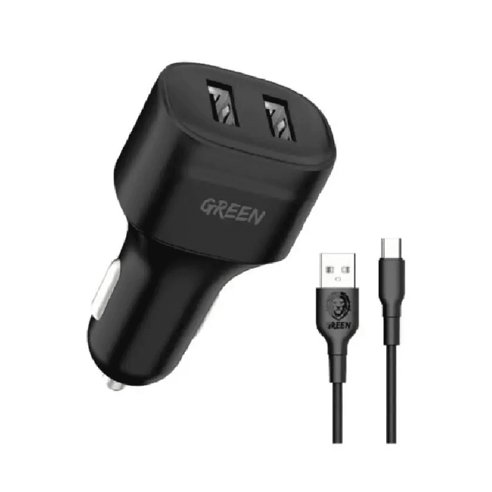 Green 20W Compact Car Charger Dual Port Fast Charger