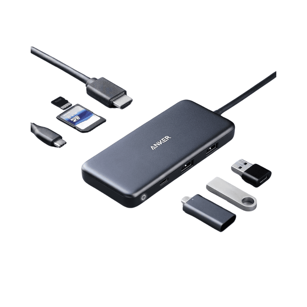 Anker USB C Hub, 341 USB-C Hub (7-in-1) with 4K HDMI, 100W Power Delivery, USB-C and 2 USB-A 5 Gbps Data Ports, microSD and SD Card Reader, for MacBook Air, MacBook Pro, XPS, and More