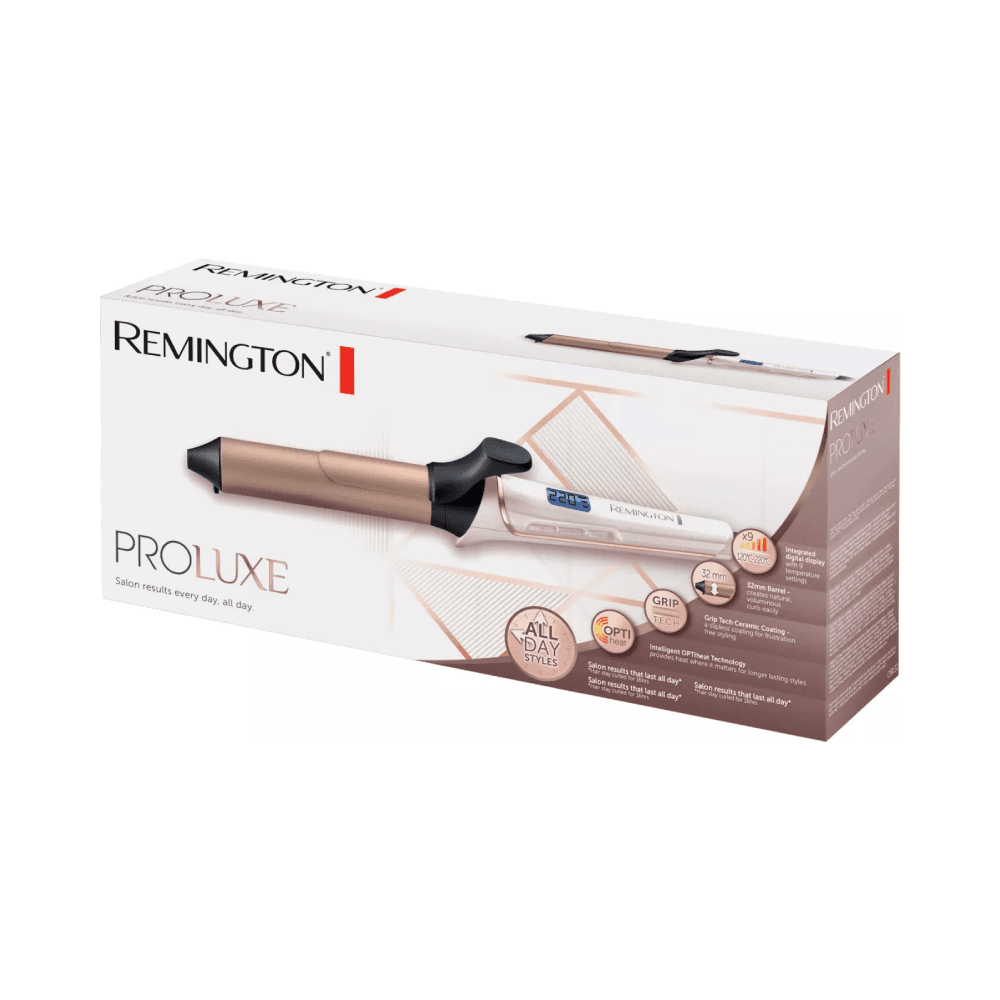 ريمنجتون برو لوكس CI9132 مكواة تجعيد الشعر مع أسطوانة 32 ملم، طلاء Grip Tech، إعداد Pro+ عند 185°C، وفولتية عالمية