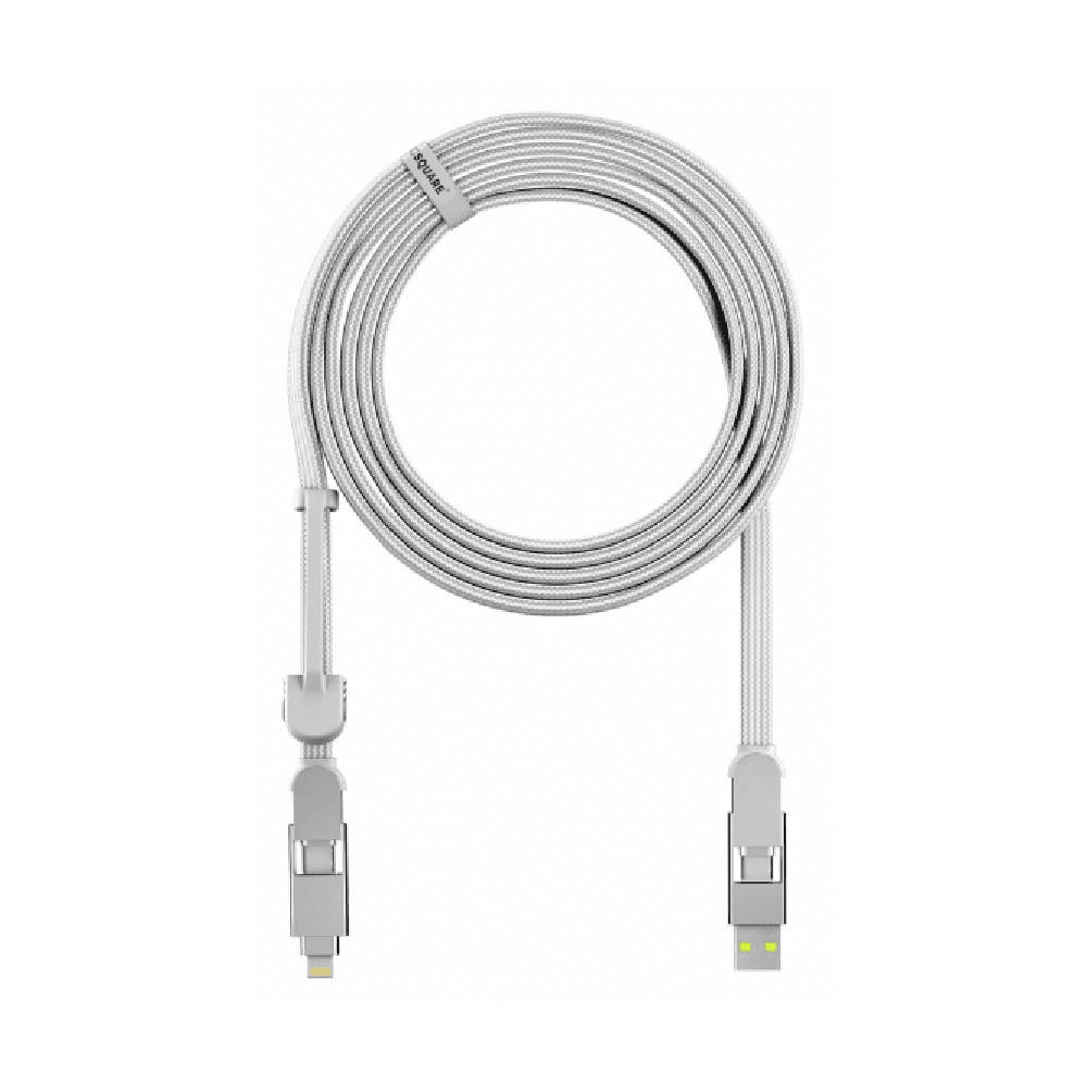 واير Rolling Square inCharge XL / فيه مدخل ايفون + تايب سي + USB / ابيض / طول 3 متر