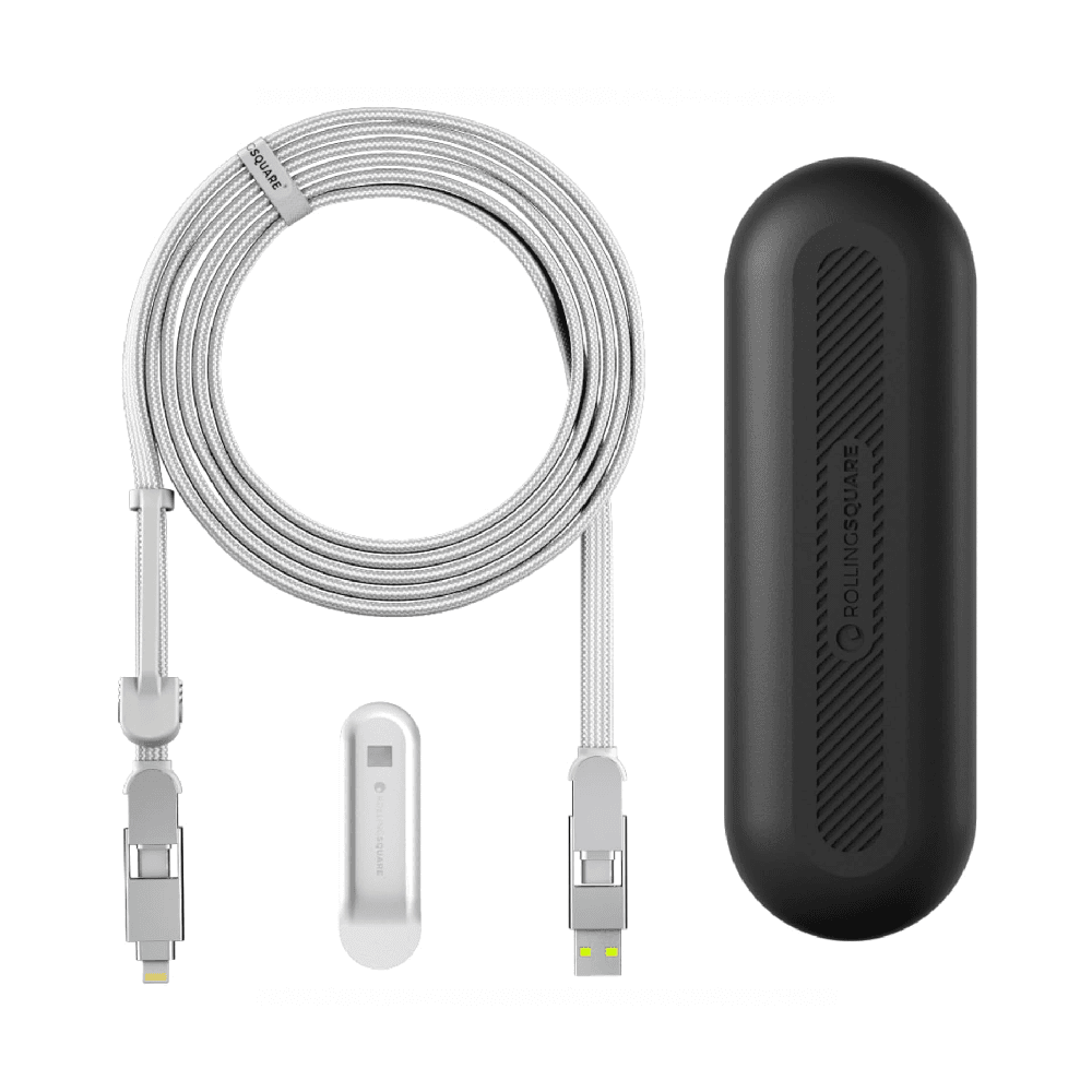 واير Rolling Square inCharge XL / فيه مدخل ايفون + تايب سي + USB / ابيض / طول 3 متر