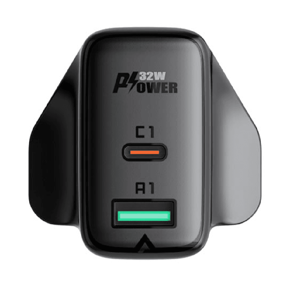 أيسفاست شاحن حائط سريع A8 PD32W (منفذ يو اس بي - سي + منفذ يو اس بي - ايه) وقابس UK
