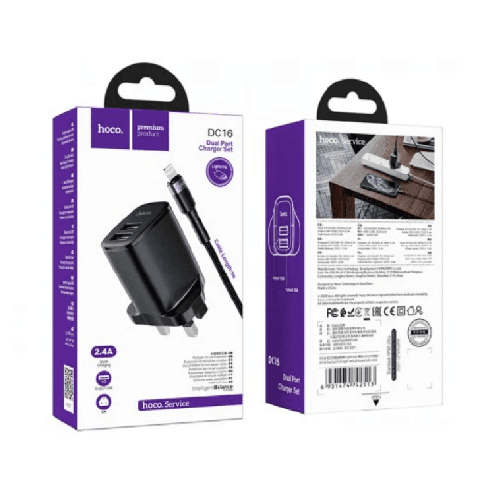 Hoco DC16 Lightning Dual Port Charger Set