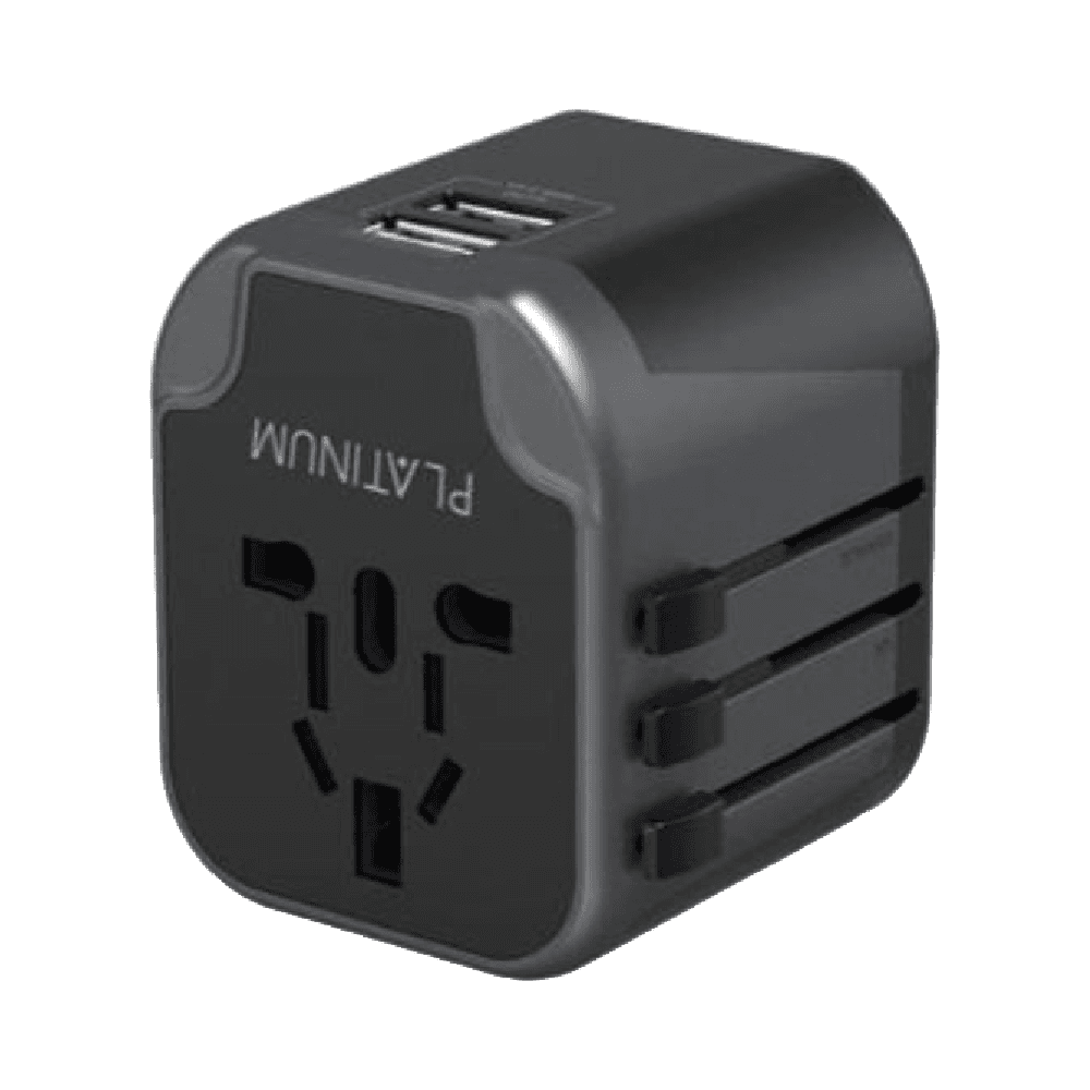 Platinum Universal Travel Adapter Dual USB 2.4A Black