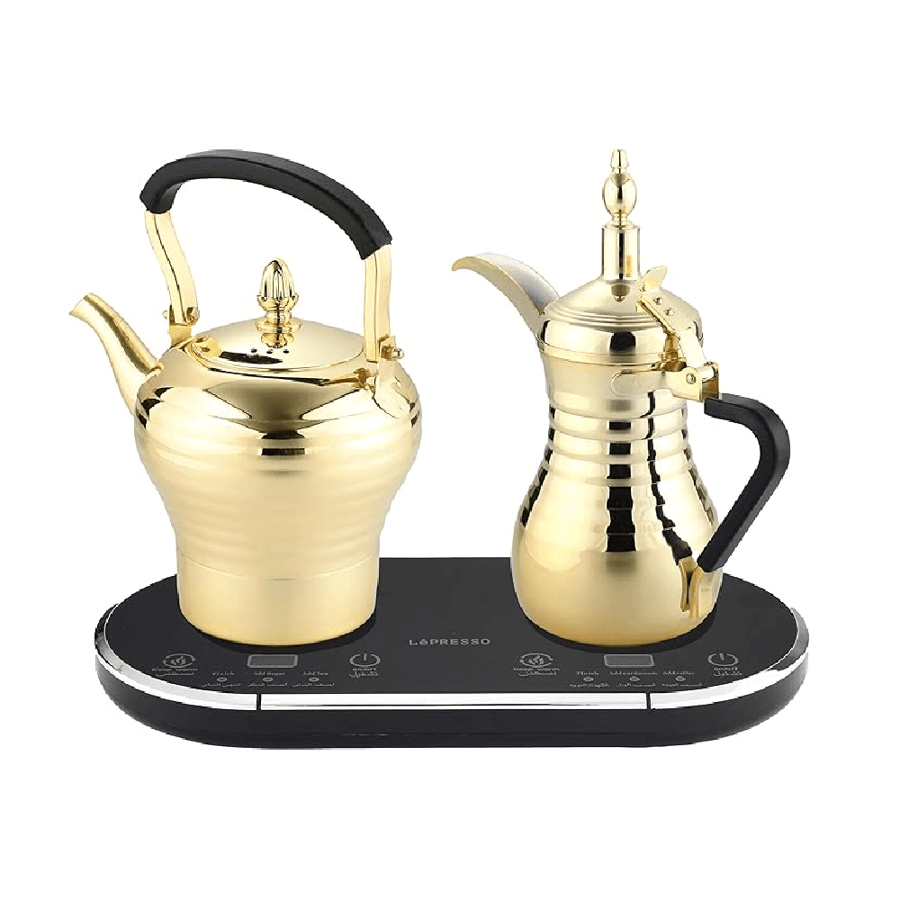 Lepresso 1600W Electrical Dallah For Arabic Coffee & Tea With Coffee & Tea Pot Silver