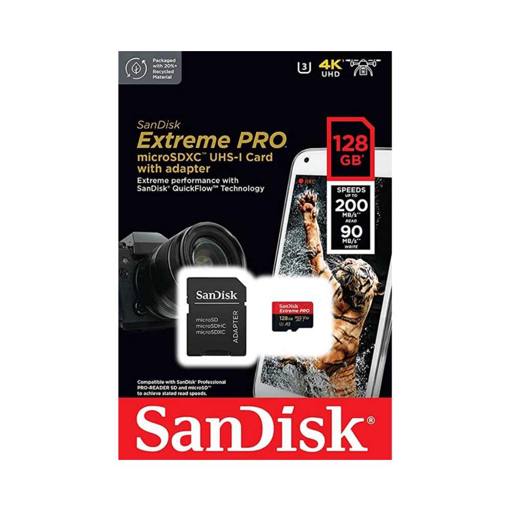 SanDisk 128GB Extreme Pro MicroSD UHS-I Card with Adapter