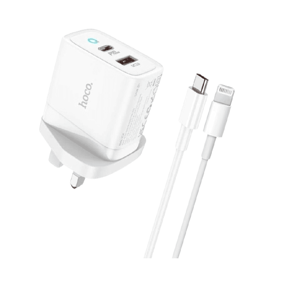 Hoco Charger With C To Lightning Cable For iPhone iPad iPod & Other Lightning Port Devices Dc34