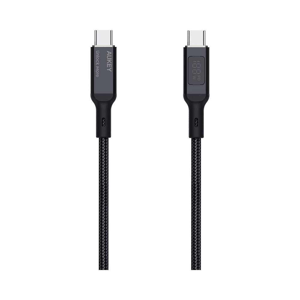 واير Aukey تايب سي الى تايب سي / يدعم قوة 100 واط / فيه شاشة تعرض قوة الشحن / طول 1.8 متر