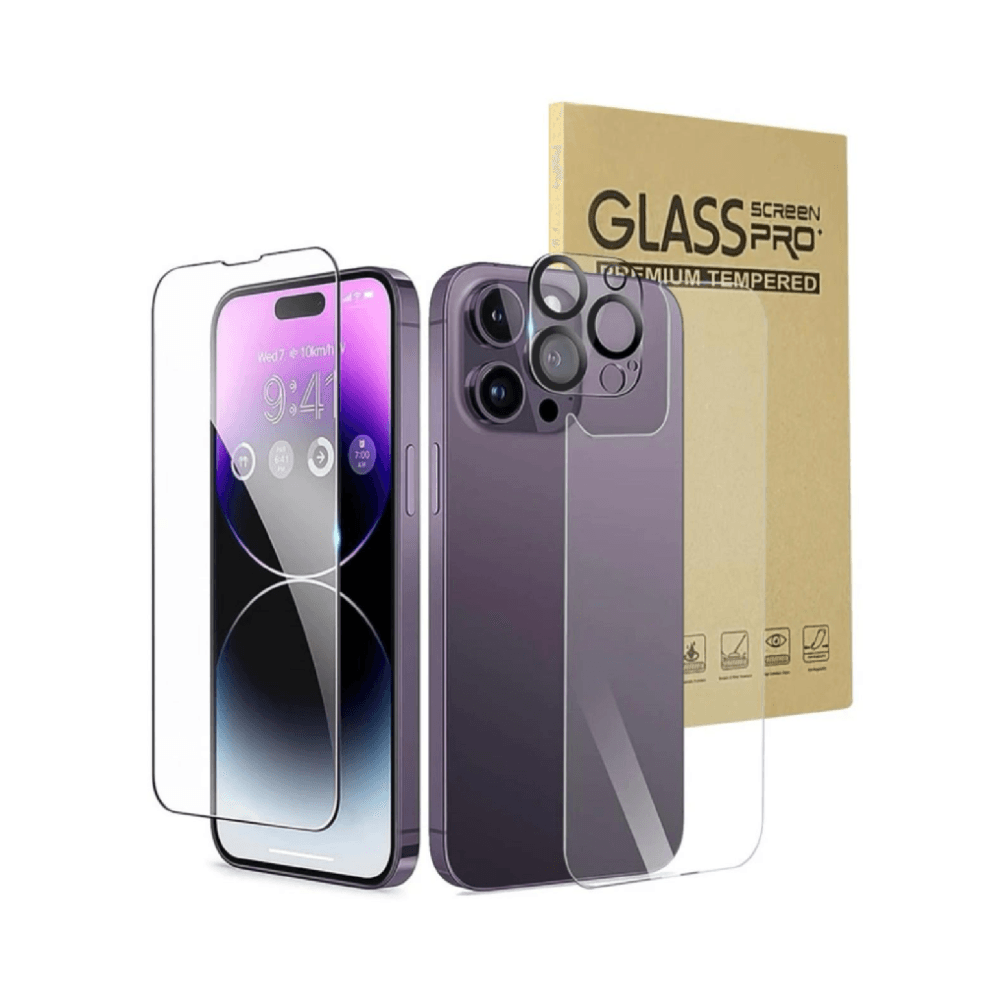 3in1 clear Front & Back Film  Tempered Glass Protector & Camera Lens Protector For iPhone 