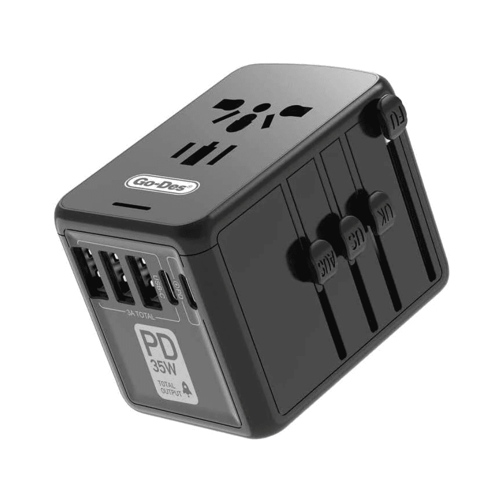 Go-Des All in One 3 USB, 2 Type-C with Travel 35W Adapter PD For AC Power Wall Charger Plug