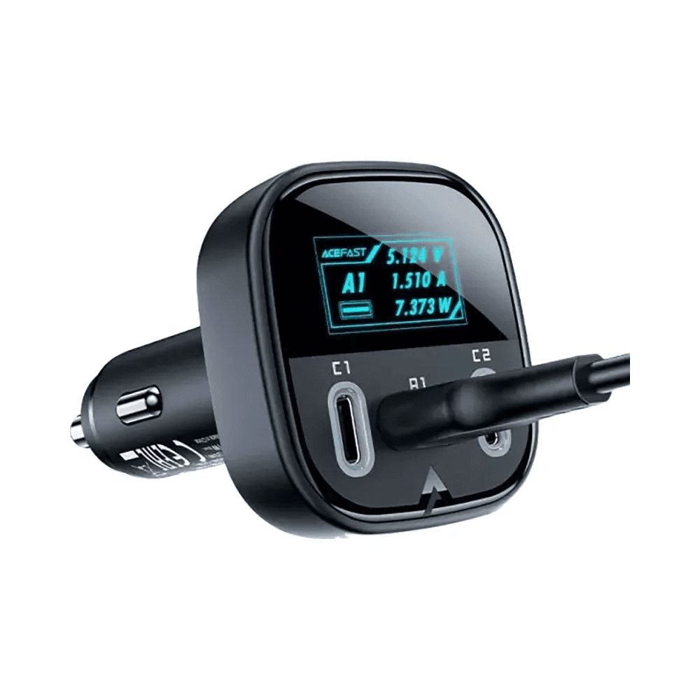 Acefast B5 101W 2 x USB-C + USB-A Metal Car Charger with OLED Smart Display