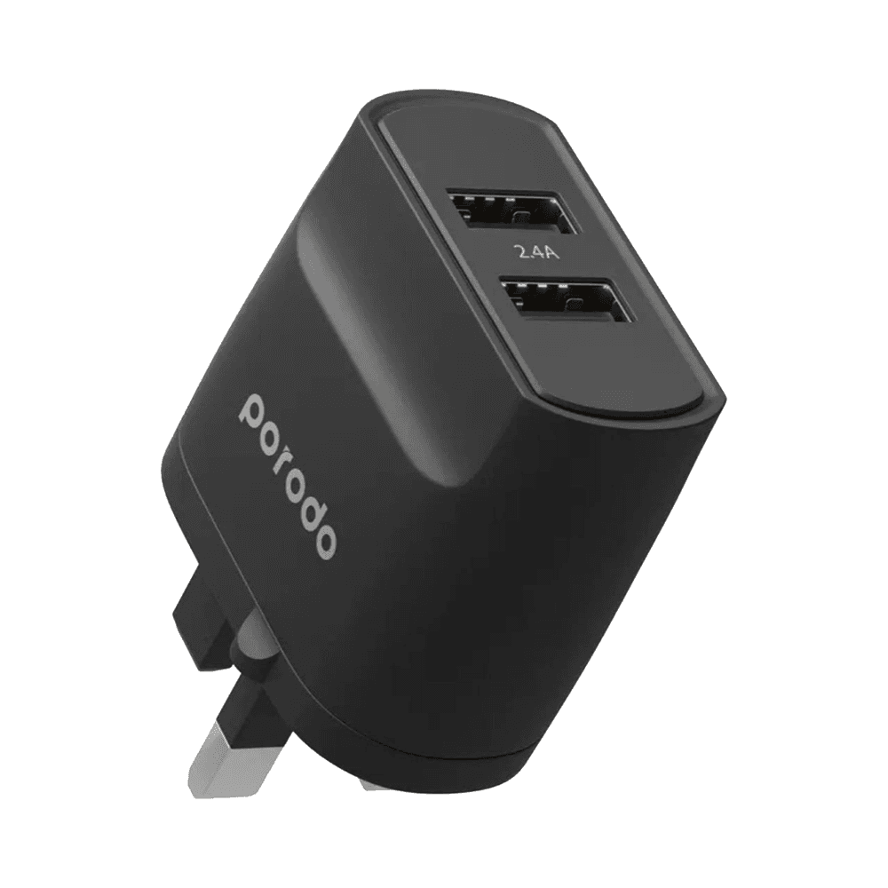Porodo Blue Dual Port Wall Charger 2.4A 12W EU - Black