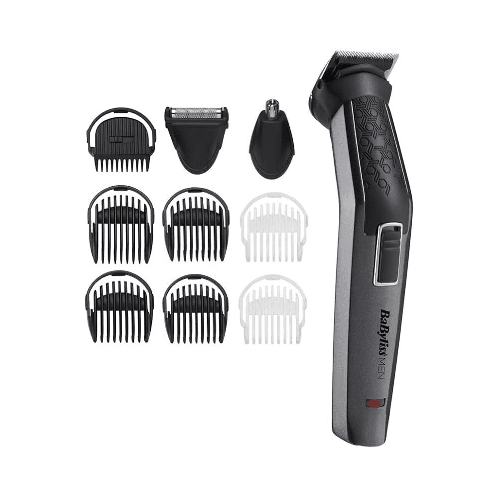 BaByliss Carbon Titanium 10-in-1 Multi Trimmer For Men | 200 grams Lightweight Design | High Power 60 Minutes Cordless Use | Attachments For Multiple Body Hair Trim & Washable Heads | MT727SDE (Black)