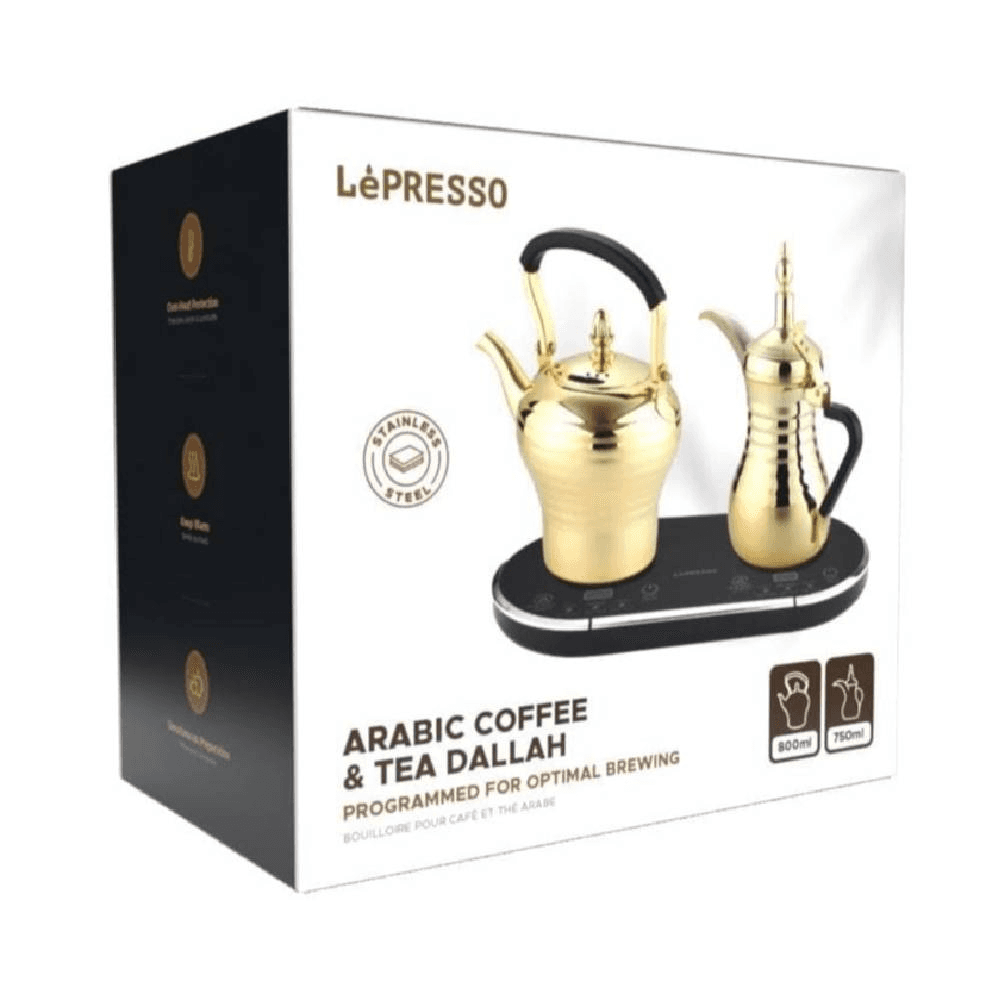 Lepresso 1600W Electrical Dallah For Arabic Coffee & Tea With Coffee & Tea Pot Silver