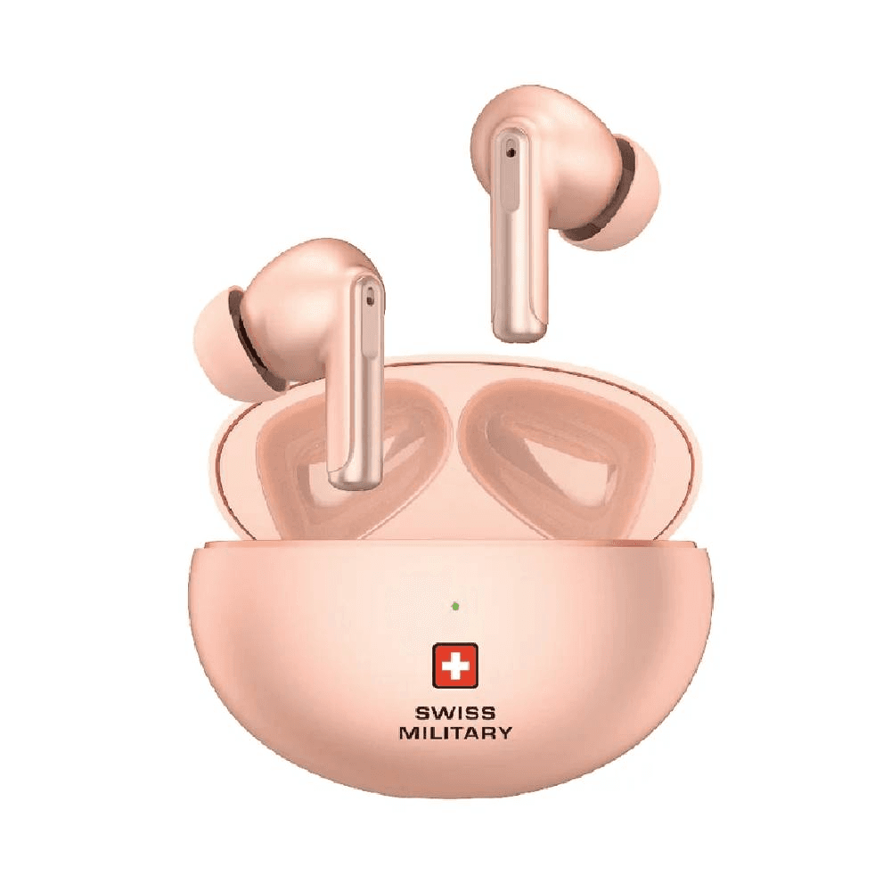 Swiss Military Victor3 Truly Wireless Bluetooth Active Noise Cancelling In-Ear Earbuds with Charging Case Pink