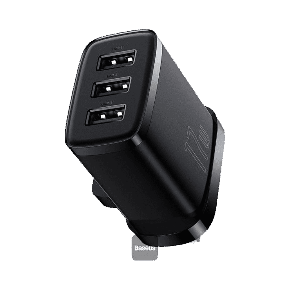 Baseus 3U 17W Compact Charger with Smart Recognition Chips For iPhone, Samsung, Tablets Black