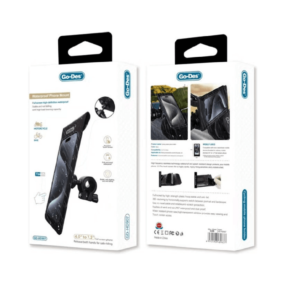 Go Des GD-HD907 Bicycle and Motorcycle Phone Holder with Waterproof Design