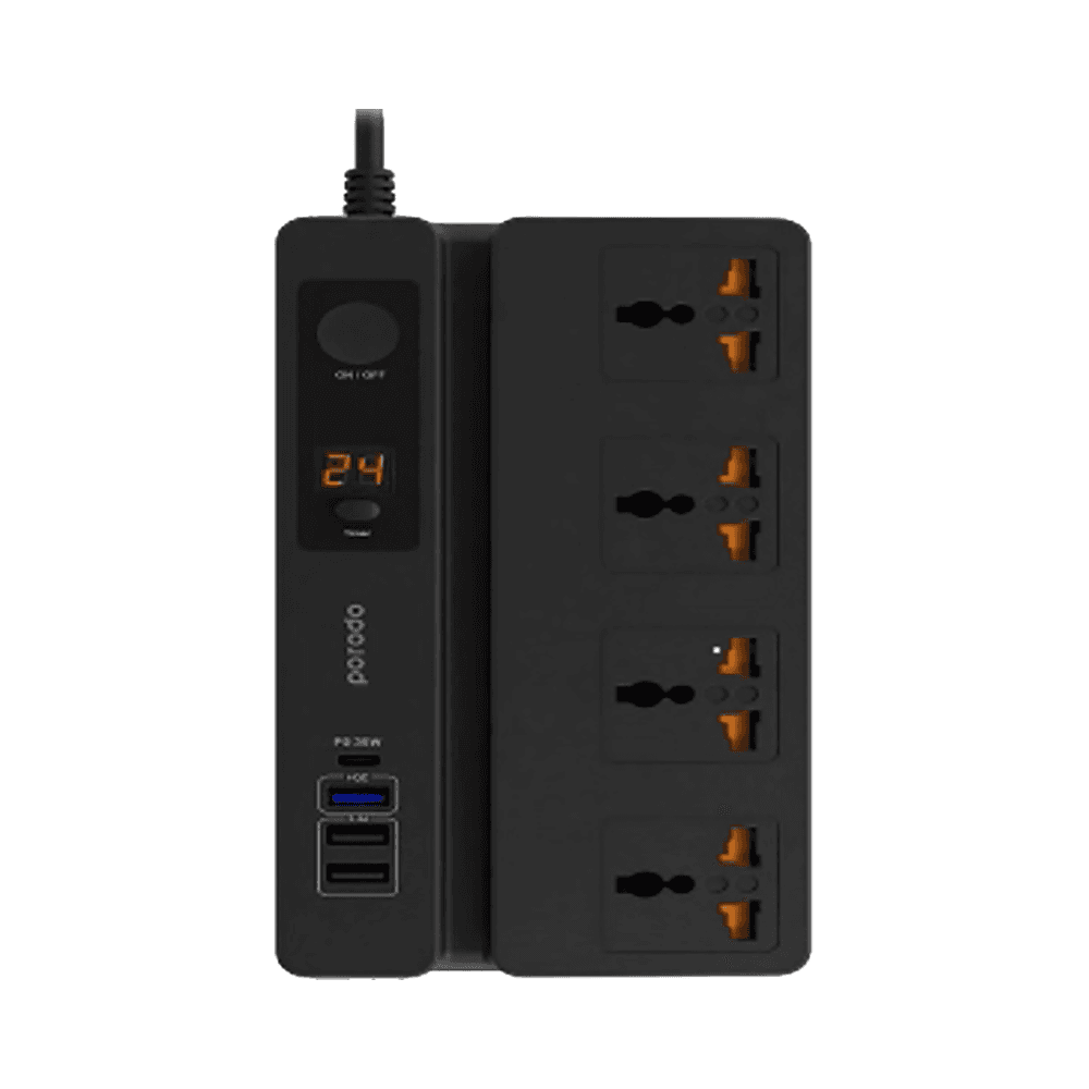 توصيلة كهرباء من بورودو مع 4 مداخل ثلاثية و 4 USB / مع ميزة الاغلاق الذاتي / واير 3 متر