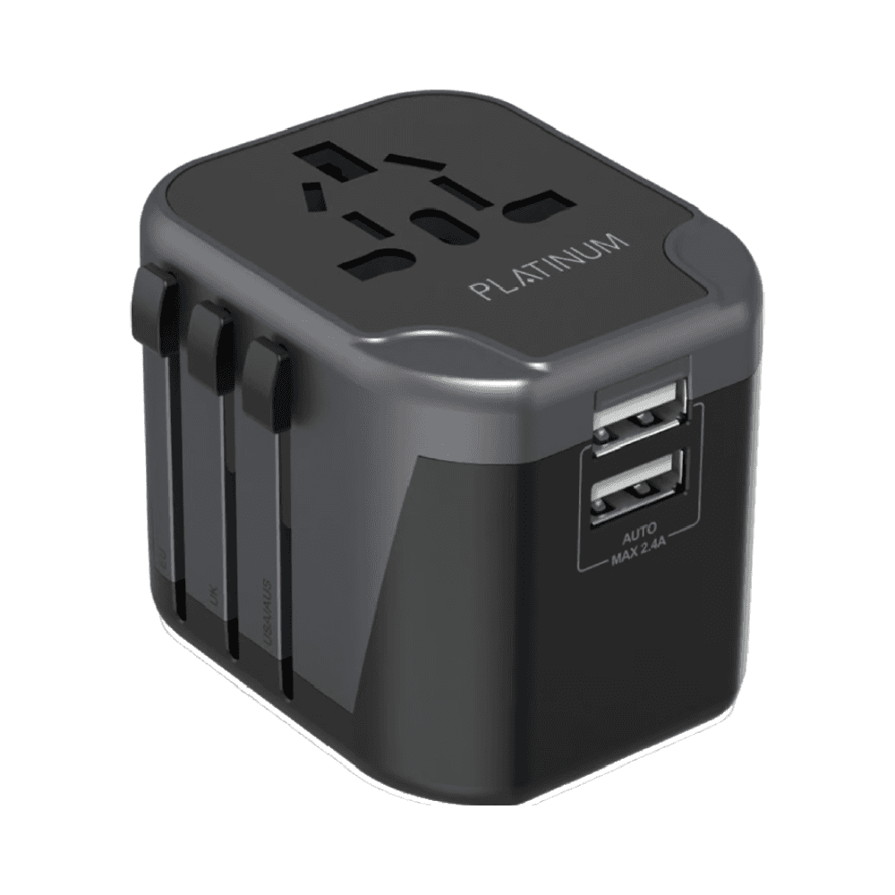 Platinum Universal Travel Adapter Dual USB 2.4A Black